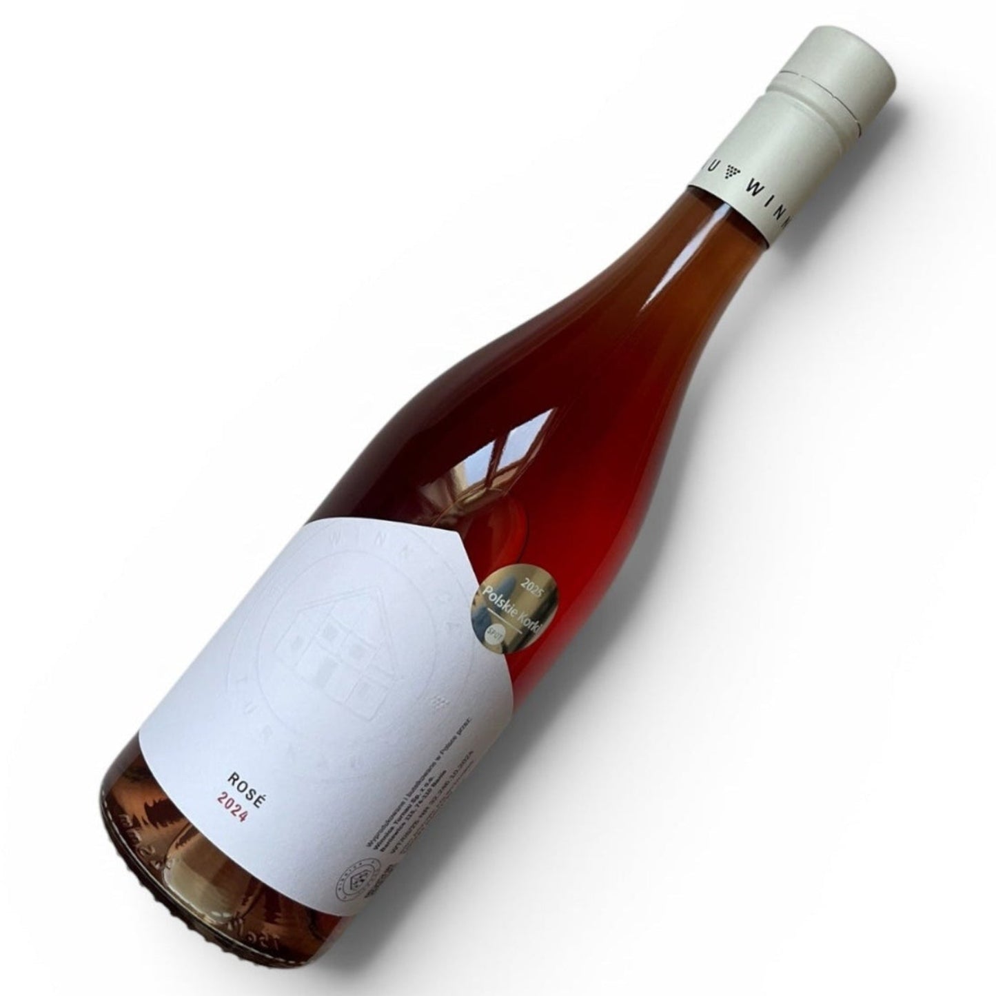 Wine bottle with a white label on a white background
